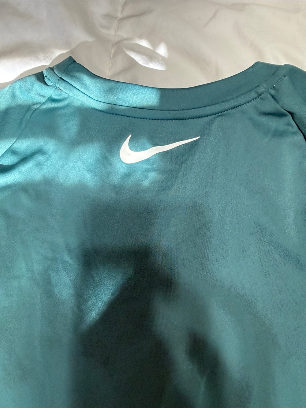 Nike Men’s Short Sleeve Swim Tee - Teal with Green and Yellow Logo - Picture 9 of 10